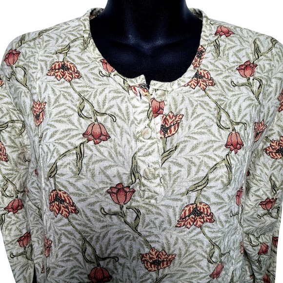 FLAX 100% Linen Floral Print Long Sleeve Tunic Top Women Size Medium - Picture 7 of 10